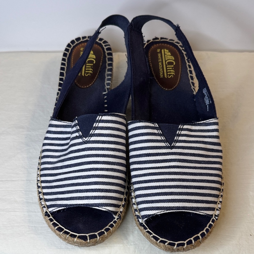 Cliffs by WHITE MOUNTAIN Navy and White Striped Slingback Espadrille Flats